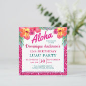 Aloha Luau Roze Glitter Tropisch Vierkant Versie 2 (Staand voorkant)
