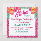 Aloha Luau Roze Glitter Tropisch Vierkant Versie 2 (Voorkant)