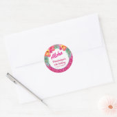 Aloha Luau Roze Glitter Tropische Hibiscus Ronde Sticker (Envelop)