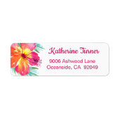 Aloha Luau Roze Tropische Hibiscus Retouradres Etiket (Voorkant)