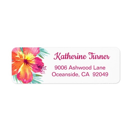 Aloha Luau Roze Tropische Hibiscus Retouradres Etiket (Voorkant)
