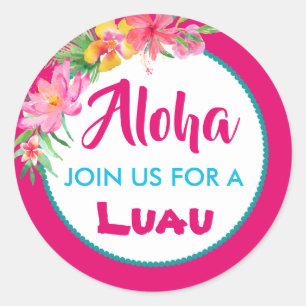 Aloha luau roze tropische hibiscus ronde sticker