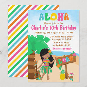 Aloha Luau Strand Verjaardag Afro-Amerikaans Meisj Kaart
