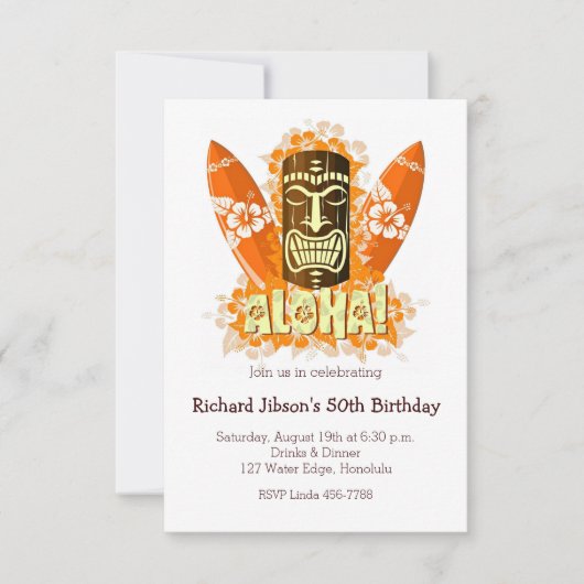 Aloha Luau Tiki Mask Beach Party Uitnodigingen (Voorkant)