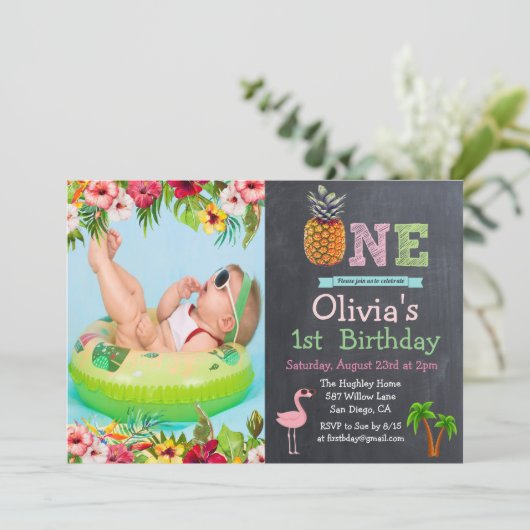 Aloha Luau Tropical 1e Verjaardag uitnodiging (Staand voorkant)
