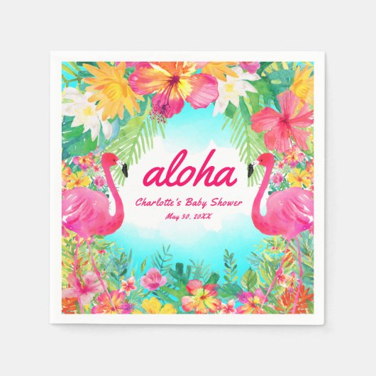 Aloha Luau Tropical Flamingo Baby shower Papier Servet (Voorkant)