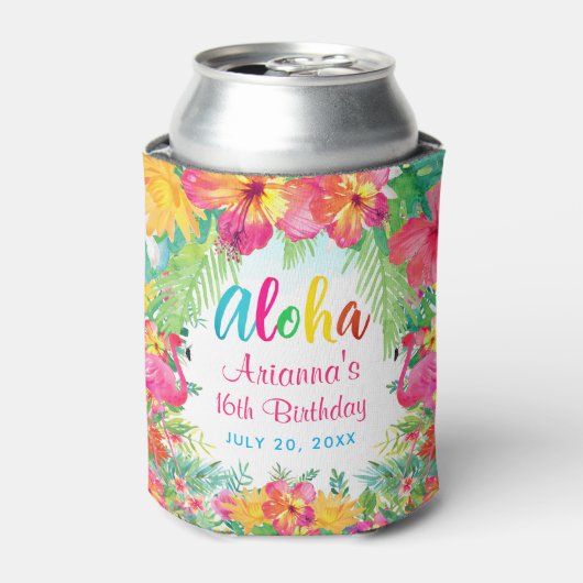 Aloha Luau Tropical Flamingo Birthday Blikjeskoeler (Blikje Voorkant)
