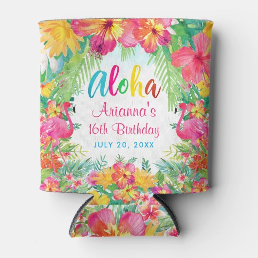 Aloha Luau Tropical Flamingo Birthday Blikjeskoeler (Voorkant)