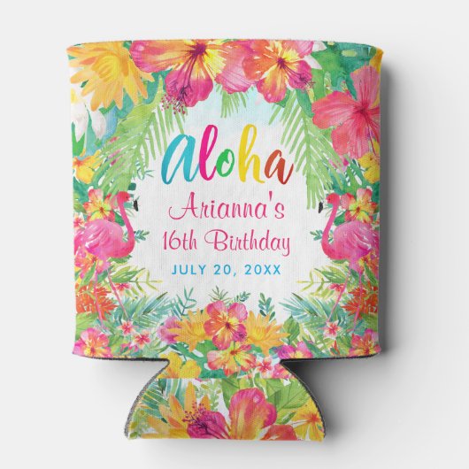 Aloha Luau Tropical Flamingo Birthday Blikjeskoeler (Achterkant)