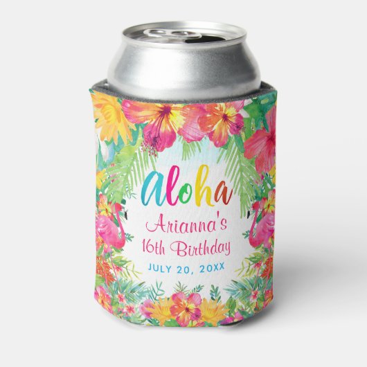 Aloha Luau Tropical Flamingo Birthday Blikjeskoeler (Blikje Achterkant)