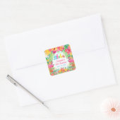 Aloha Luau Tropical Flamingo Birthday Vierkante Sticker (Envelop)