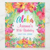 Aloha Luau Tropical Flamingo Birthday Wijn Etiket (Enkel label)