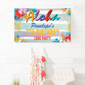 Aloha Luau Tropical Glitter Birthday Party Banner (Insitu)