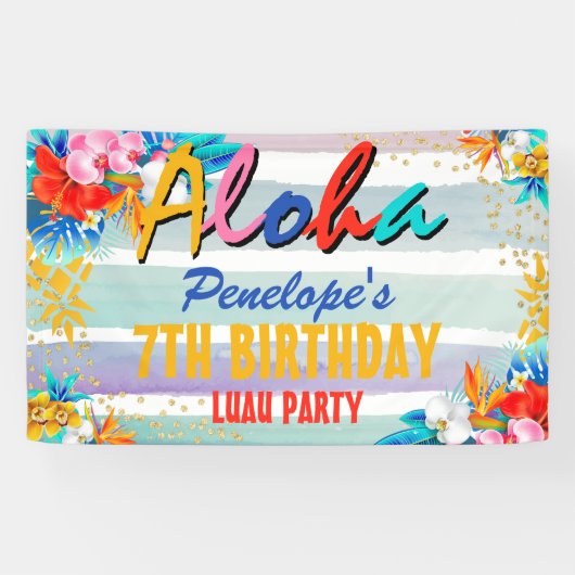 Aloha Luau Tropical Glitter Birthday Party Banner (Horizontaal)