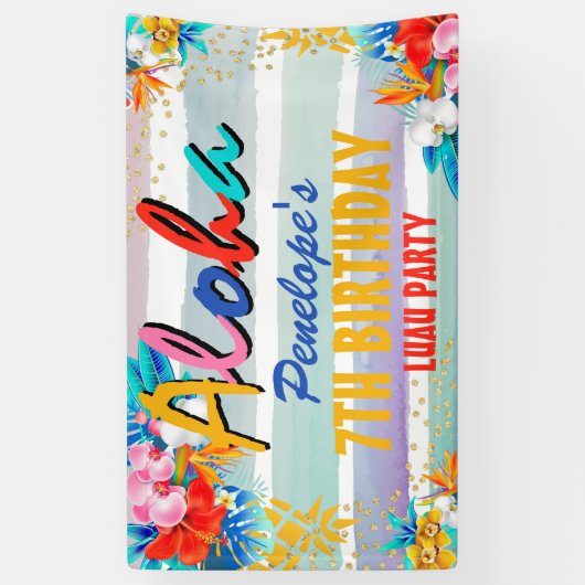 Aloha Luau Tropical Glitter Birthday Party Banner (Verticaal)