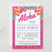 Aloha Luau Tropical Hawaiian Pink Glitter Kaart (Voorkant)