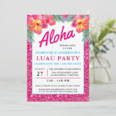 Aloha Luau Tropical Hawaiian Pink Glitter Kaart (Staand voorkant)