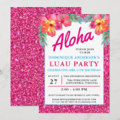 Aloha Luau Tropical Hawaiian Pink Glitter Kaart (Voorkant / Achterkant)