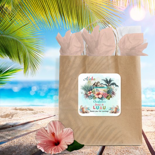 Aloha Luau Tropical Island Beach Sweet 16 Party Vierkante Sticker