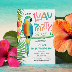 Aloha Luau Tropical Parrot Birthday Kaart