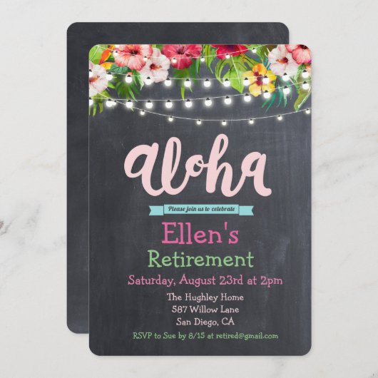 Aloha Luau Tropical Pensioen Uitnodiging (Voorkant / Achterkant)
