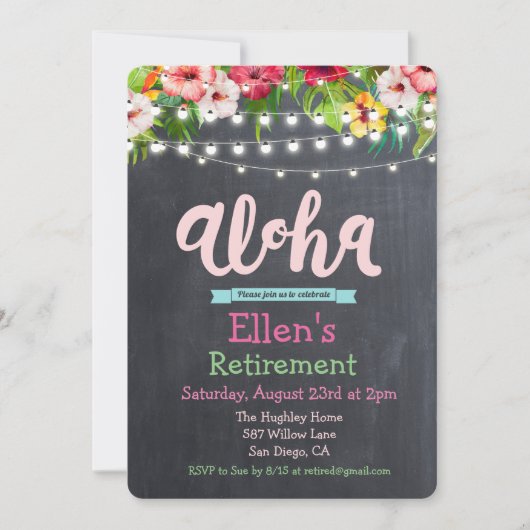 Aloha Luau Tropical Pensioen Uitnodiging (Voorkant)