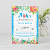 Aloha Luau Tropisch Afstuderen Blauwe Uitnodiging (Staand voorkant)