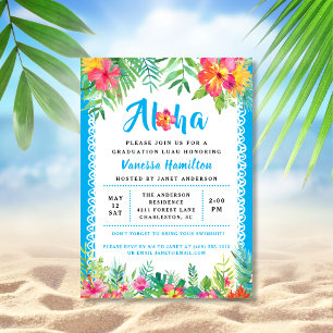 Aloha Luau Tropisch Afstuderen Blauwe Uitnodiging