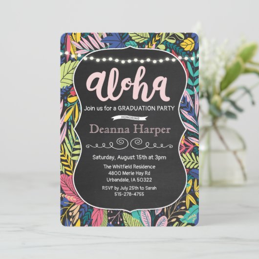 Aloha Luau Tropisch Afstuderen Uitnodiging (Staand voorkant)