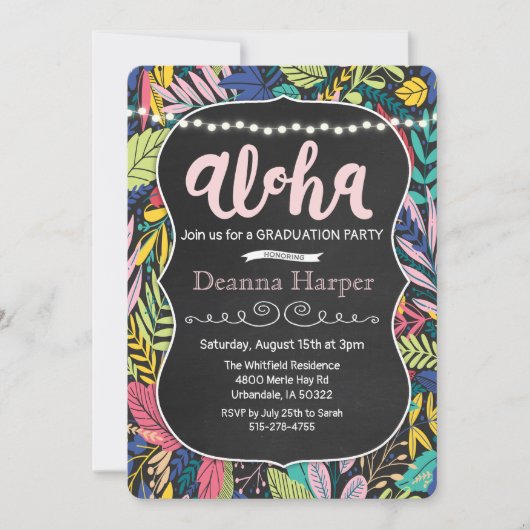 Aloha Luau Tropisch Afstuderen Uitnodiging (Voorkant)