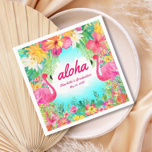 Aloha Luau Tropisch Flamingo Afstuderen Papier Servet