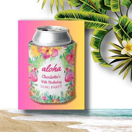 Aloha Luau Tropisch Flamingo Bloemen Verjaardagsfe Blikjeskoeler