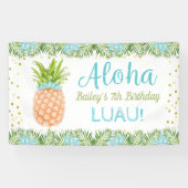 Aloha Luau Tropische anananas Blue Gold Birthday Spandoek (Horizontaal)