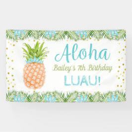 Aloha Luau Tropische anananas Blue Gold Birthday Spandoek