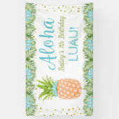 Aloha Luau Tropische anananas Blue Gold Birthday Spandoek (Verticaal)