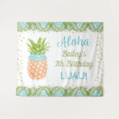 Aloha Luau Tropische Ananas Verjaardag Achtergrond Wandkleed (Voorkant (horizontaal))