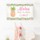 Aloha Luau Tropische ananasappel roze gouddag Spandoek (Insitu)
