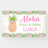 Aloha Luau Tropische ananasappel roze gouddag Spandoek (Horizontaal)
