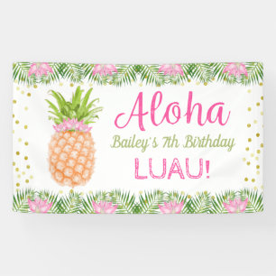 Aloha Luau Tropische ananasappel roze gouddag Spandoek