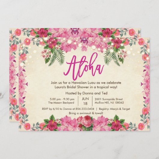 Aloha Luau Tropische Bruiloft Uitnodiging (Voorkant / Achterkant)