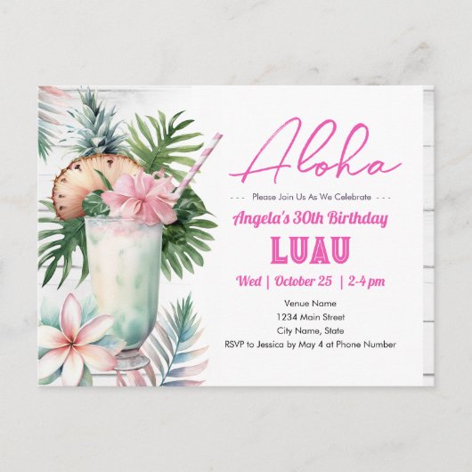 Aloha Luau Tropische Drank Volwassenen Verjaardag Briefkaart (Voorkant)