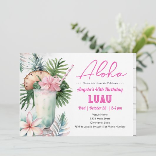 Aloha Luau Tropische Drink Verjaardag Kaart (Staand voorkant)