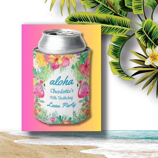 Aloha Luau Tropische Flamingo Bloemen Verjaardag B Blikjeskoeler