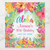 Aloha Luau Tropische Flamingo Verjaardag Wijn Etiket (Enkel label)