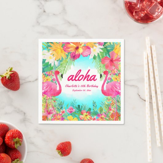 Aloha Luau Tropische Flamingo Verjaardagsfeestje P Servet (Insitu)