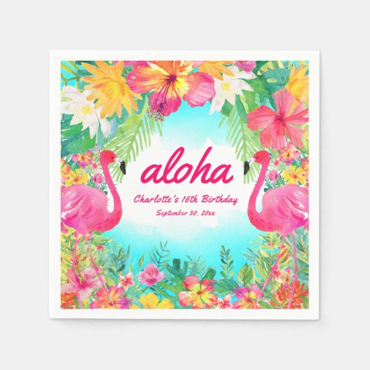 Aloha Luau Tropische Flamingo Verjaardagsfeestje P Servet (Voorkant)