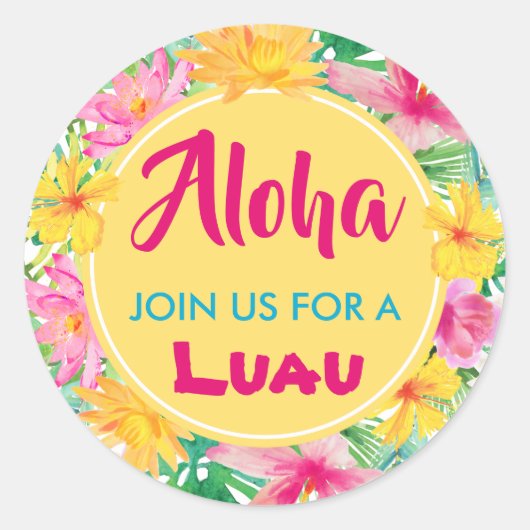 Aloha luau tropische hibiscus geel ronde sticker (Voorkant)