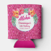 Aloha Luau Tropische Hibiscus Roze Glitter Party Blikjeskoeler (Achterkant)