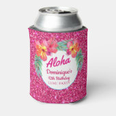Aloha Luau Tropische Hibiscus Roze Glitter Party Blikjeskoeler (Blikje Achterkant)