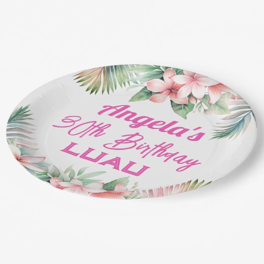 Aloha Luau Tropische Volwassen Verjaardag Papieren Bordje (Gekanteld)